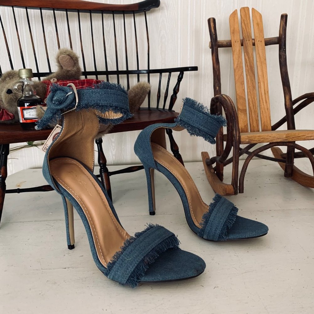 Bai Beiai Denim Stiletto Sandals with Ankle Strap Size 40